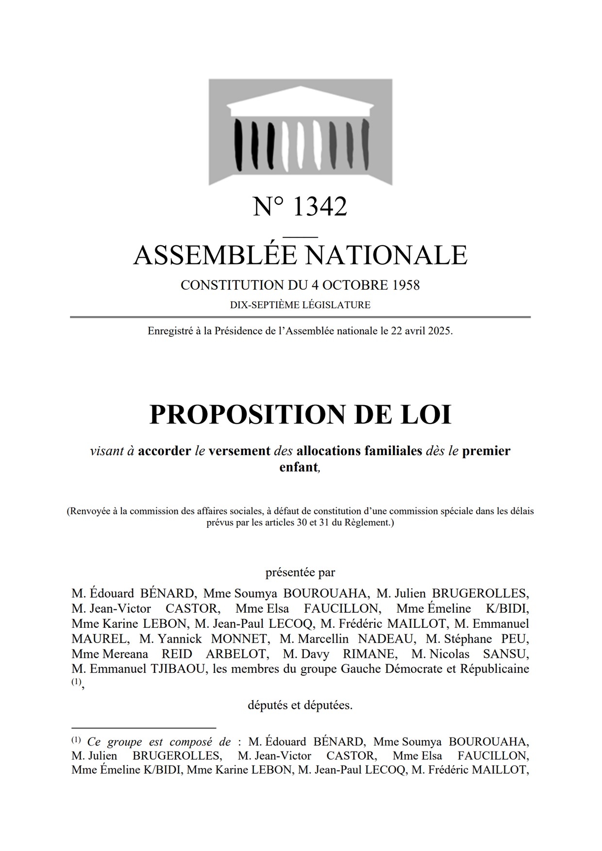 PPL allocations familiales dès le premier enfant
