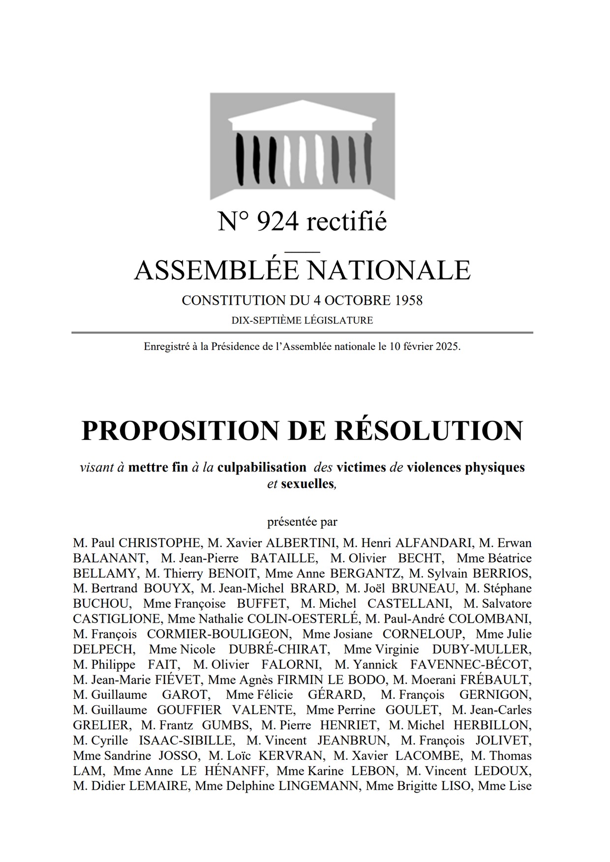 Résolution Violences sexuelles et sexistes