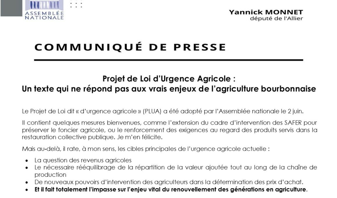Projet de Loi d'Urgence Agricole